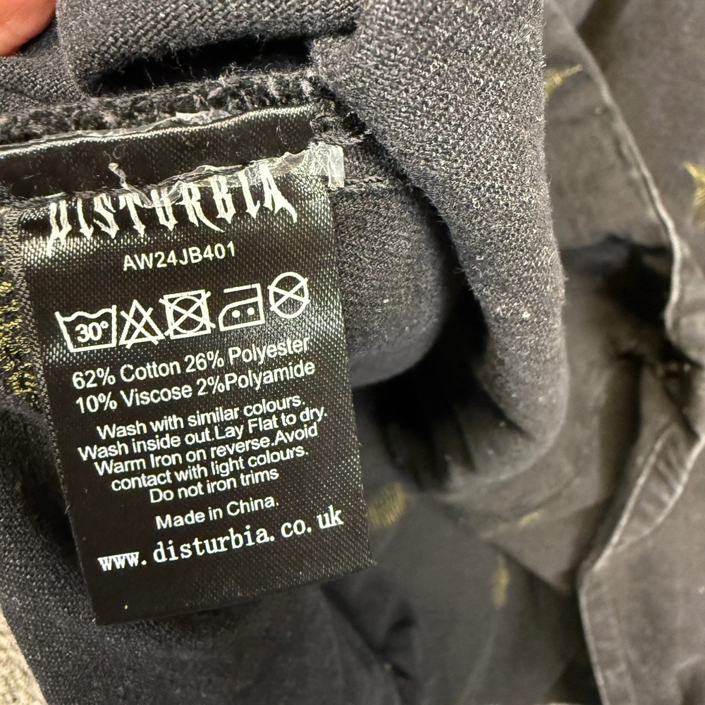 Disturbia Sz 16 Midi Pinafore Dress Black Cotton Blend Osmunda Fern Embroidered - Picture 12 of 12